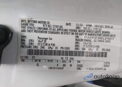 2014 Ford Focus Se from USA, damaged, VIN 1FADP3F29EL215217